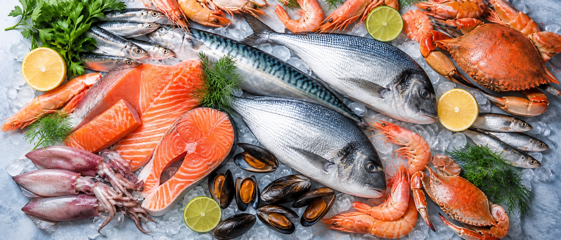 Fresh seafood assortment on ice